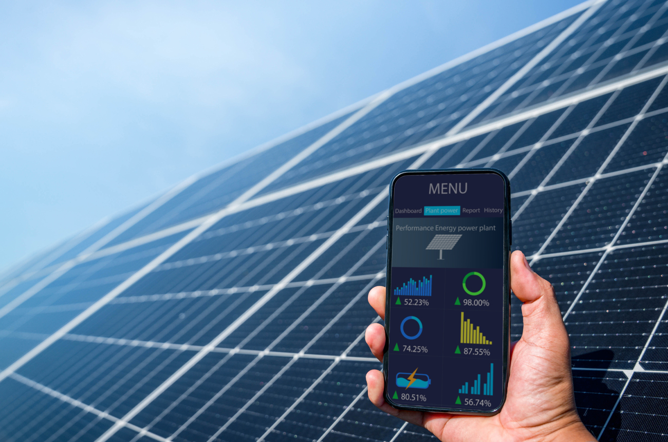 Illustration d'une application mobile pour contrôler des panneaux solaires photovoltaïques