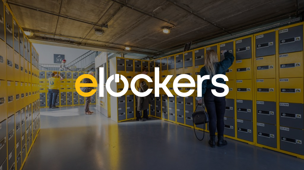 Self-service smart lockers by eLocker installed at a venue, reducing wait times and improving guest flow