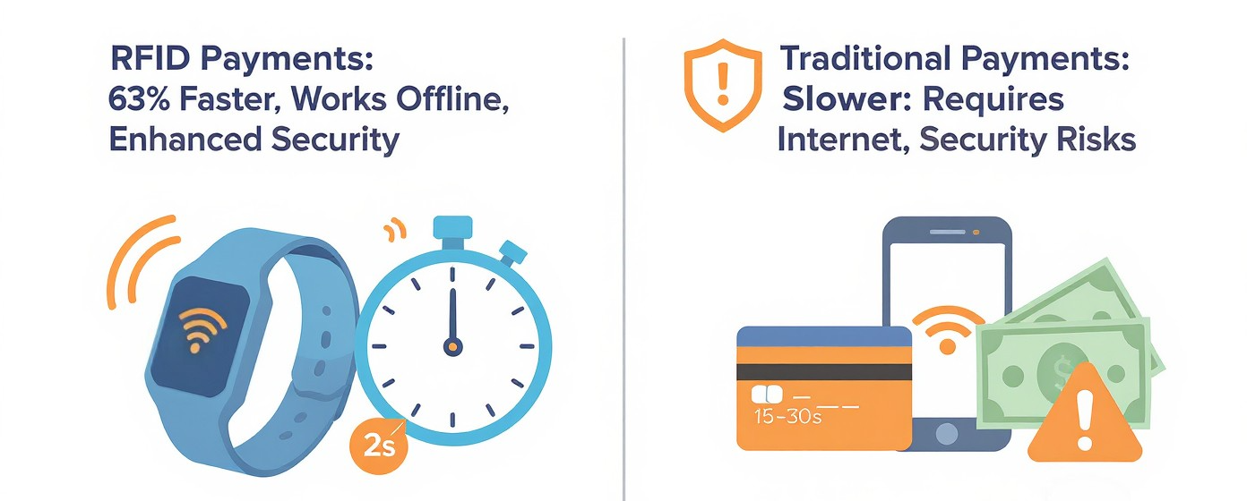 Visual comparison of RFID payments versus traditional cashless payment methods