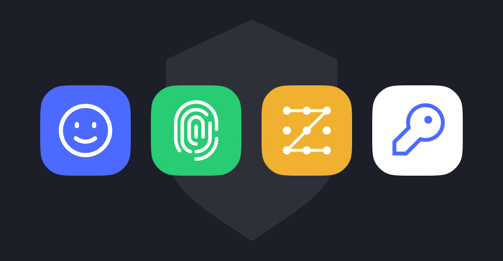 Icons representing Face ID, fingerprint authentication, device patterns, and security keys — illustrating passkey sign-in options for the Billfold Dashboard.