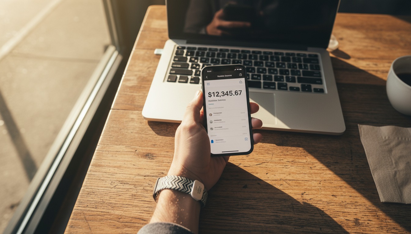 User checking RFID transaction account balance on smartphone app