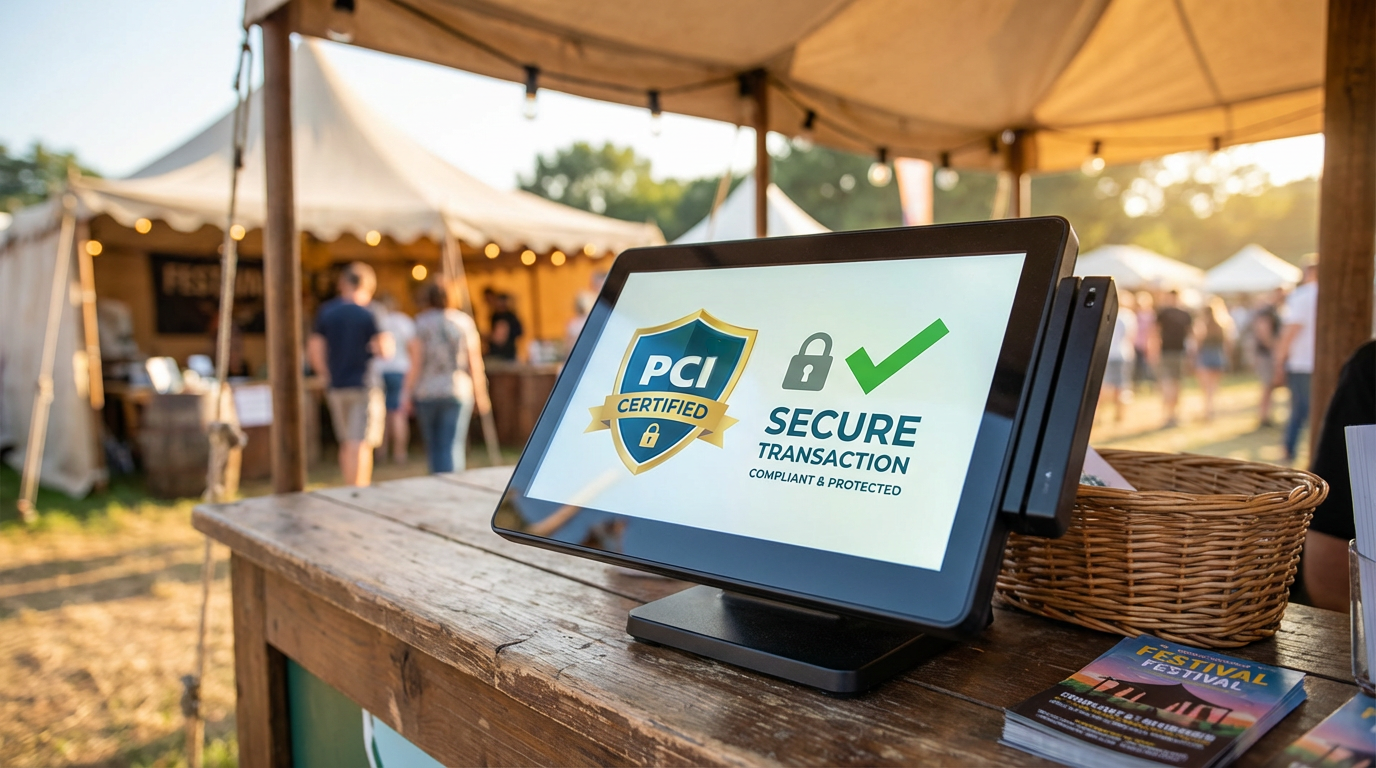 PCI compliance certification displayed on event payment terminal