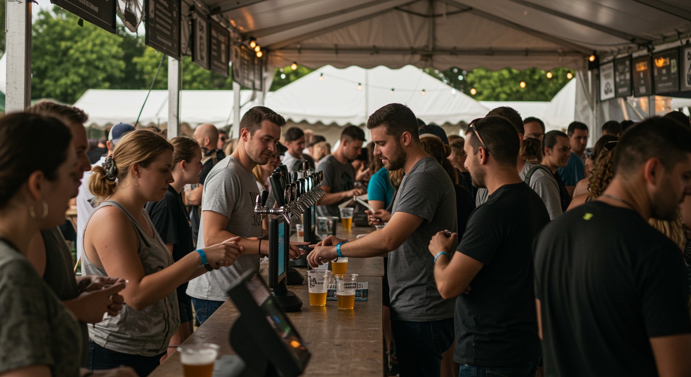 Multiple simultaneous RFID cashless transactions reducing wait times at festival bar