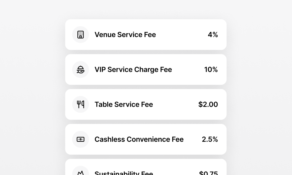 POS service charges showing percentage and fixed amount fees