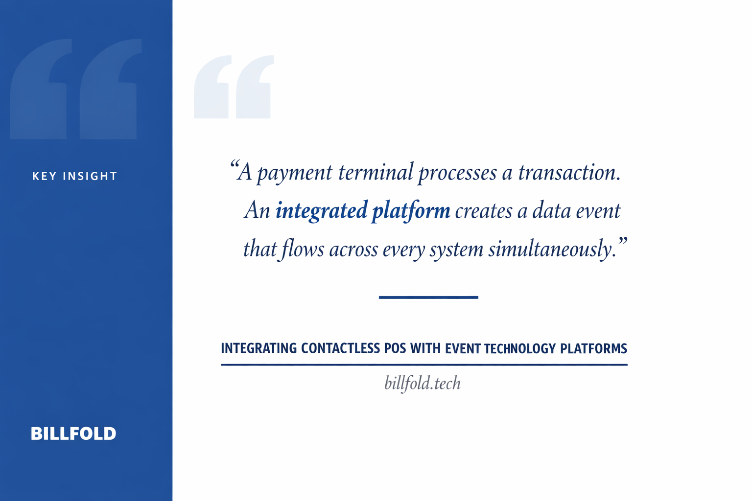 Pull quote infographic: the real value of contactless POS comes from integration with ticketing, CRM, and analytics