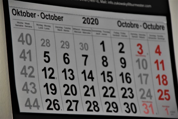 Wall Calendar October 2020