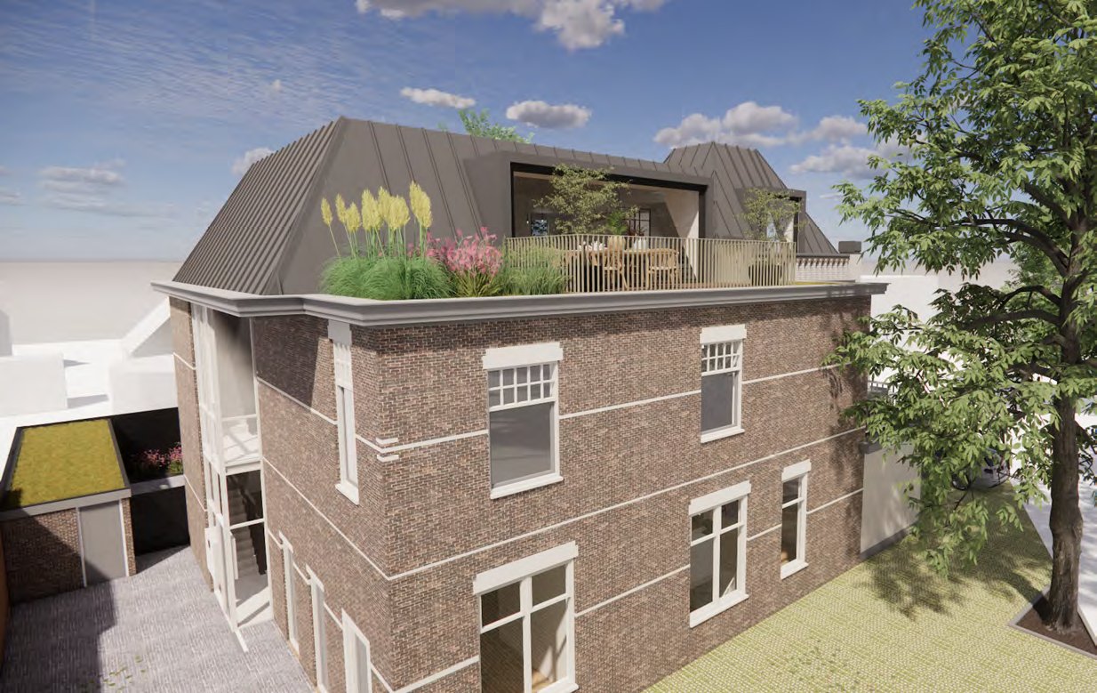 Render Beukenlaan 1 Oosterbeek, dakopbouw met dakterras en groen dak