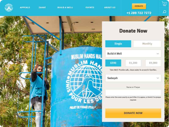 Muslim Hands Canada Water Appeal on-site donation flow