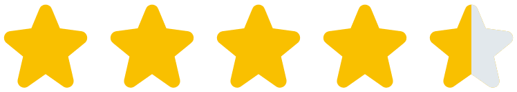 Four and a half gold stars out of five on a white background, representing a rating.
