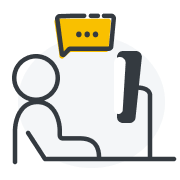 Outline of a person viewing a screen with a speech bubble above it containing three dots.