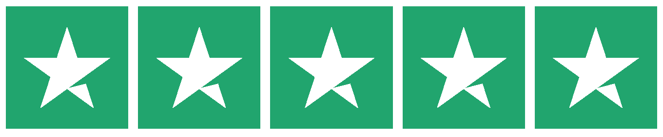 Five white stars on green squares, representing a five-star rating.