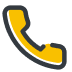 Yellow telephone handset icon with black outline.
