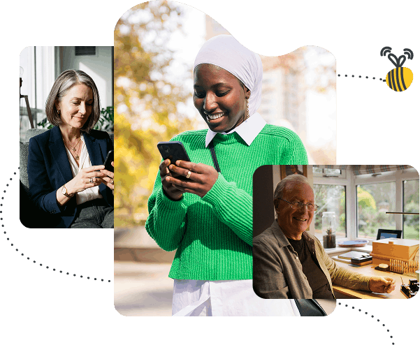 Two phones showing the pension dashboard with a notification indicating there are funds arriving soon