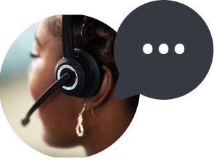 Profile of a woman wearing a headset beside a black circle with white 24/7 text.