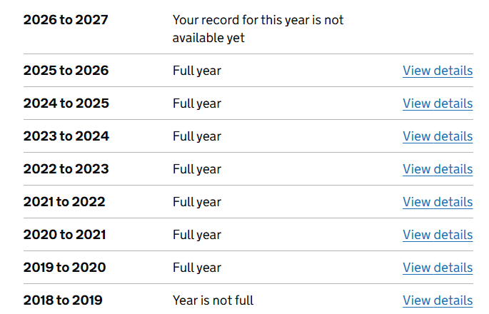 National Insurance record page