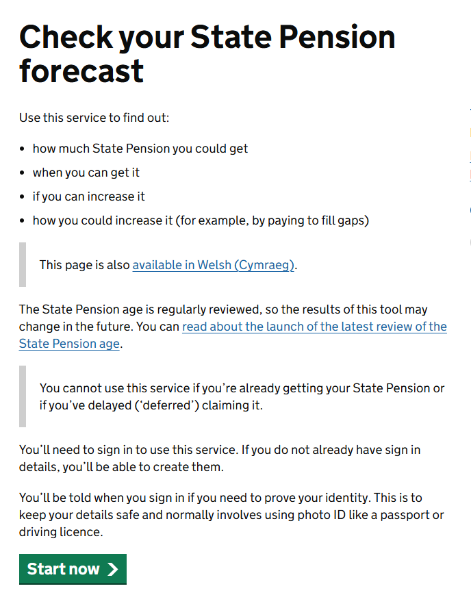 Check your State Pension forecast homepage
