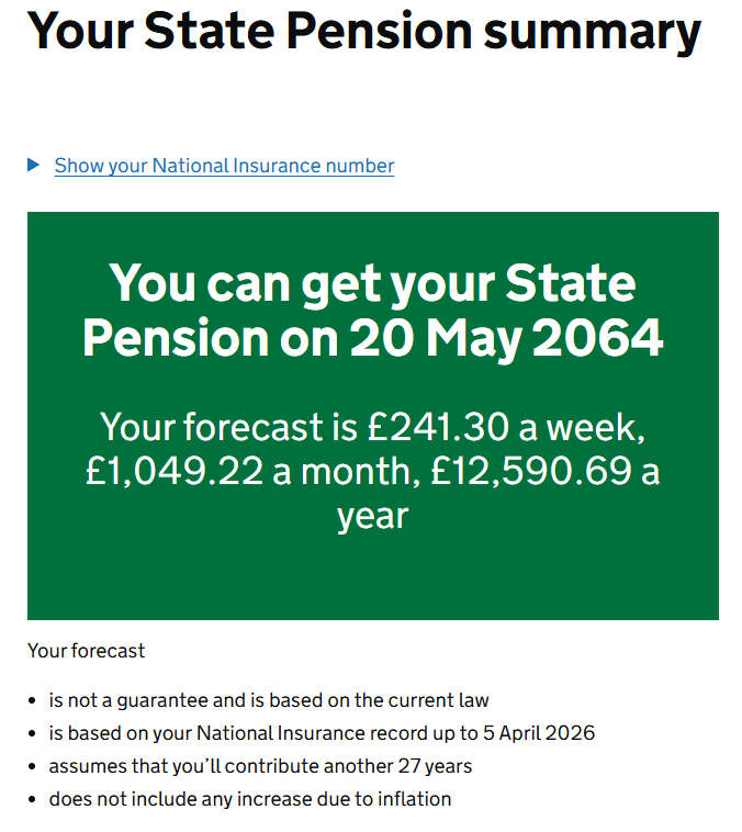 State Pension summary page