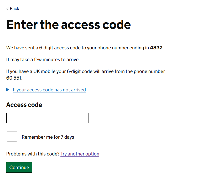 Entering the access code