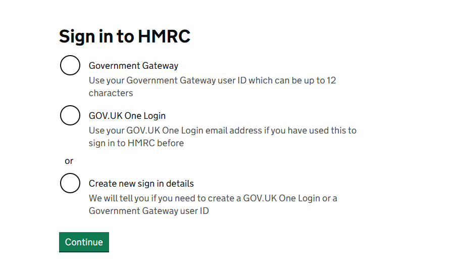 Government Gateway sign-in page