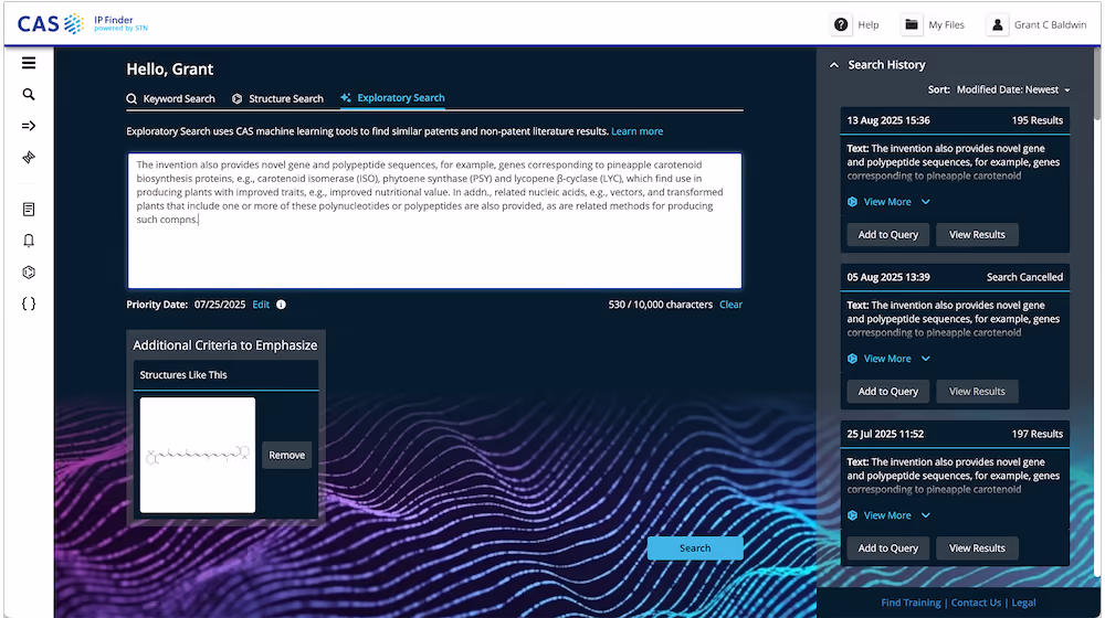 CAS IP Finder exploratory search screen