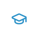 Blue graduation cap icon on white background symbolizing education or academics.