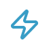 Blue lightning bolt-shaped icon with rounded edges on a white background.