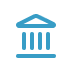 Blue icon of a classical building with columns and a triangular roof.