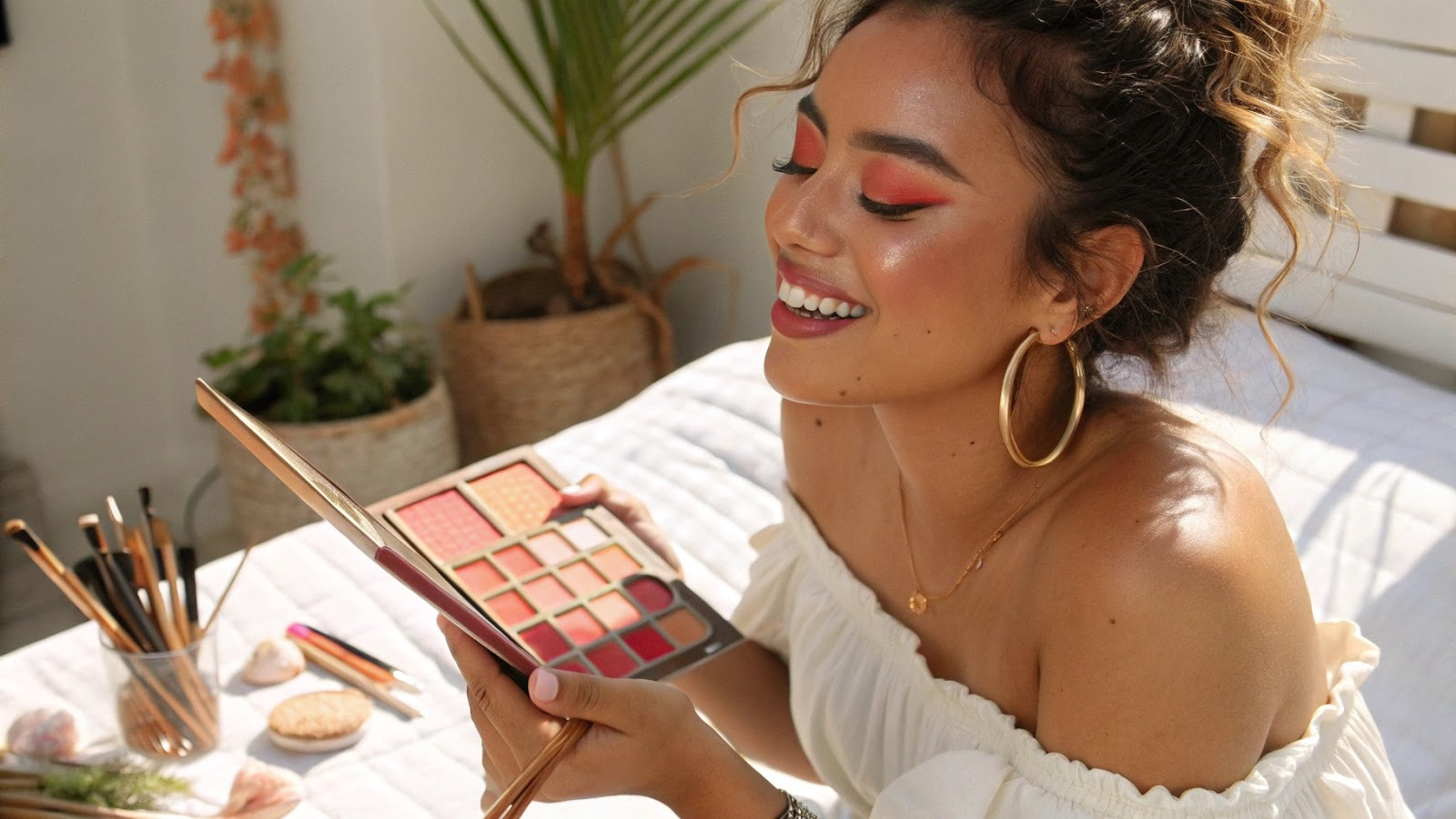 Woman with soft, romantic summer makeup