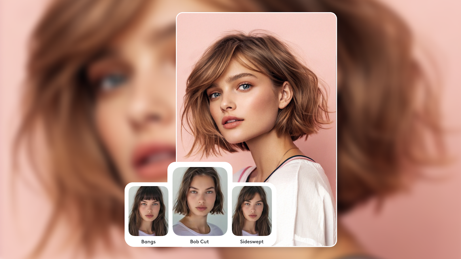 Woman using Facetune app to try different bob hairstyles