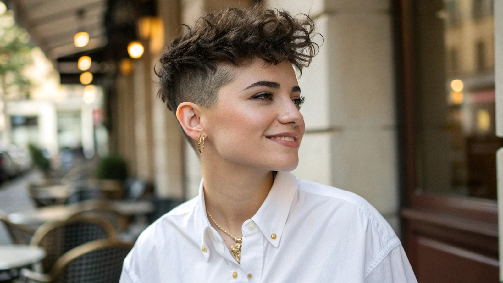 Instagram post showcasing before and after of pixie cut filter