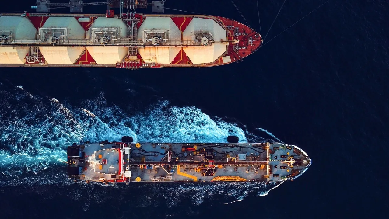 Birds-eye view of two cargo ships