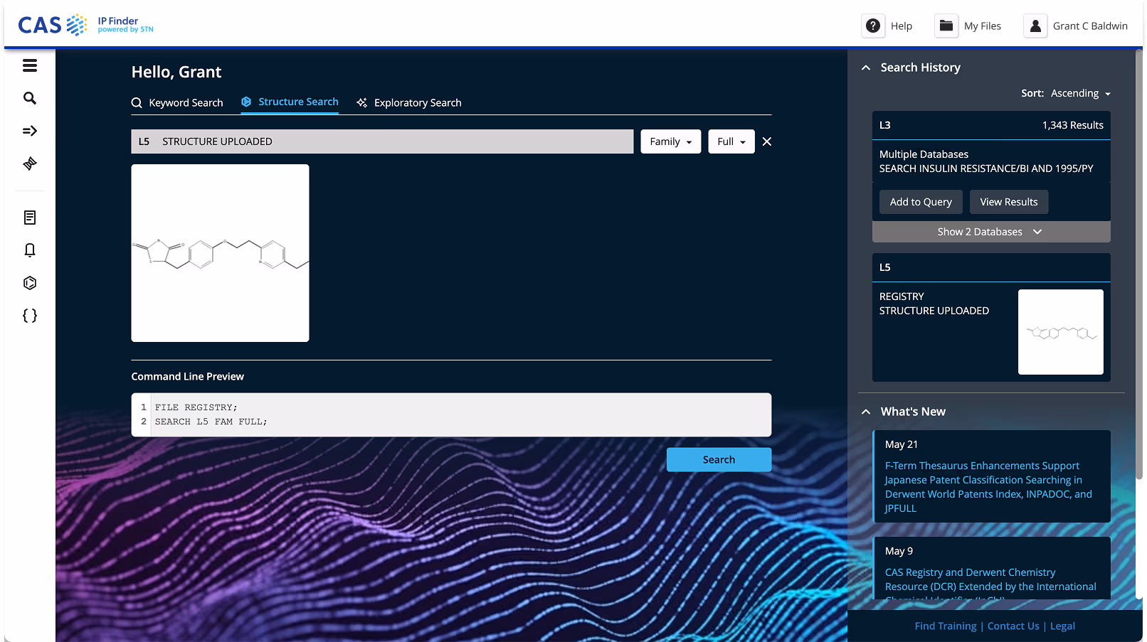 CAS IP Finder best-in-class structure search screen