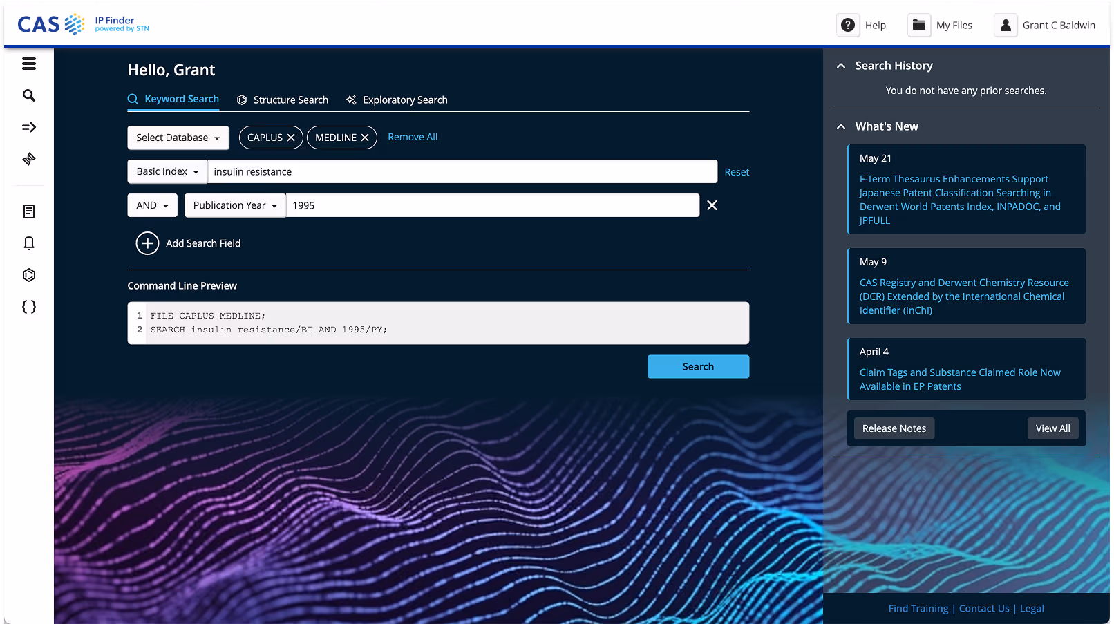 CAS IP Finder point-and-click query builder search screen