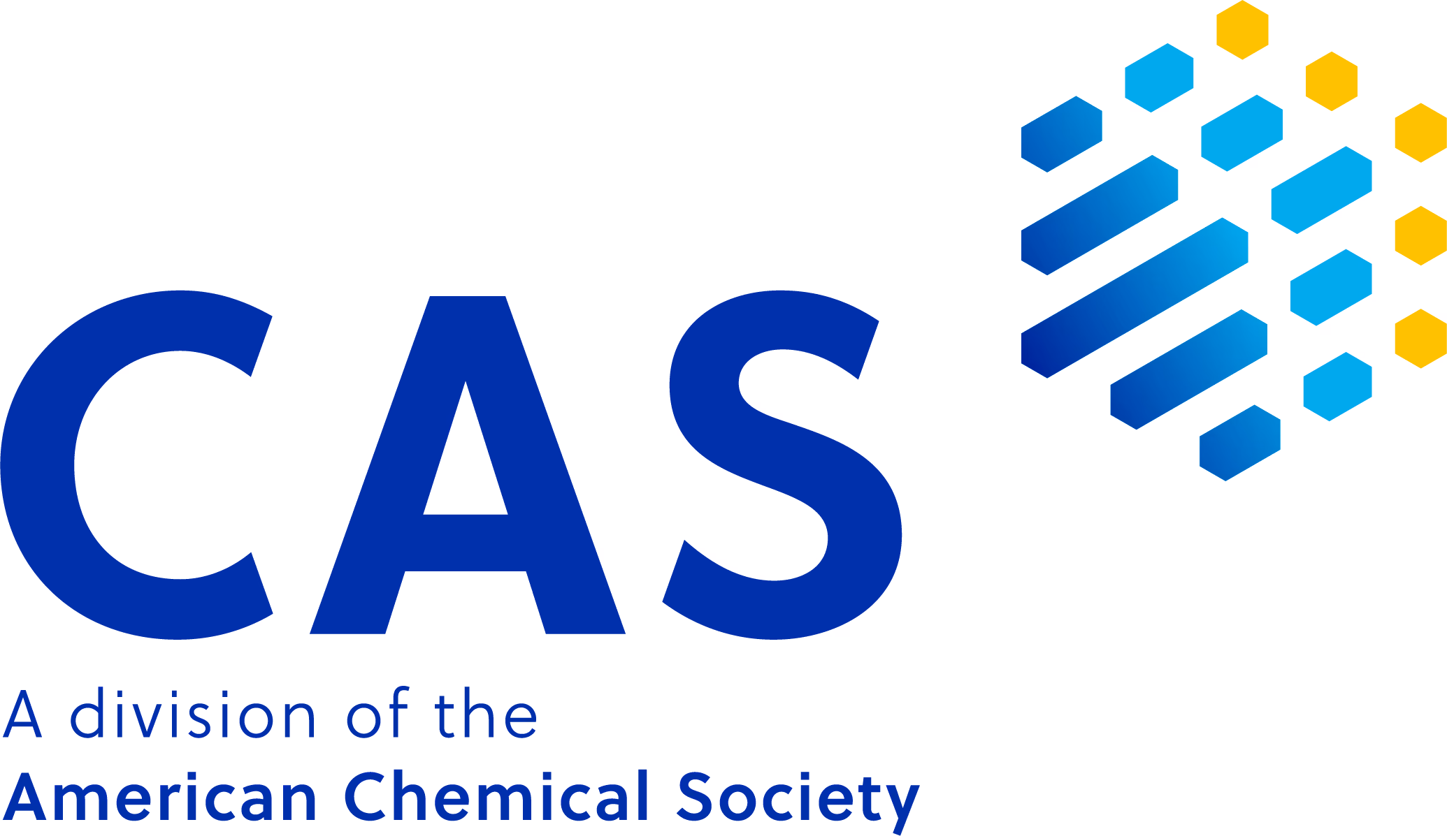 Logo with letters CAS and hexagonal shapes, a division of the American Chemical Society.