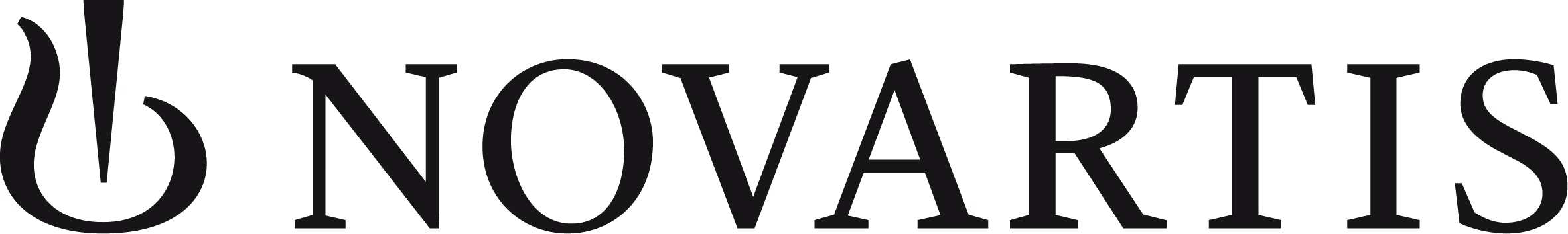 Novartis logo with a stylized flame symbol to the left of the word Novartis in black.