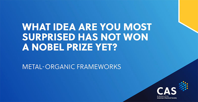 Blue graphic asking which idea is most surprising to not win a Nobel Prize, answer is Metal-Organic Frameworks.