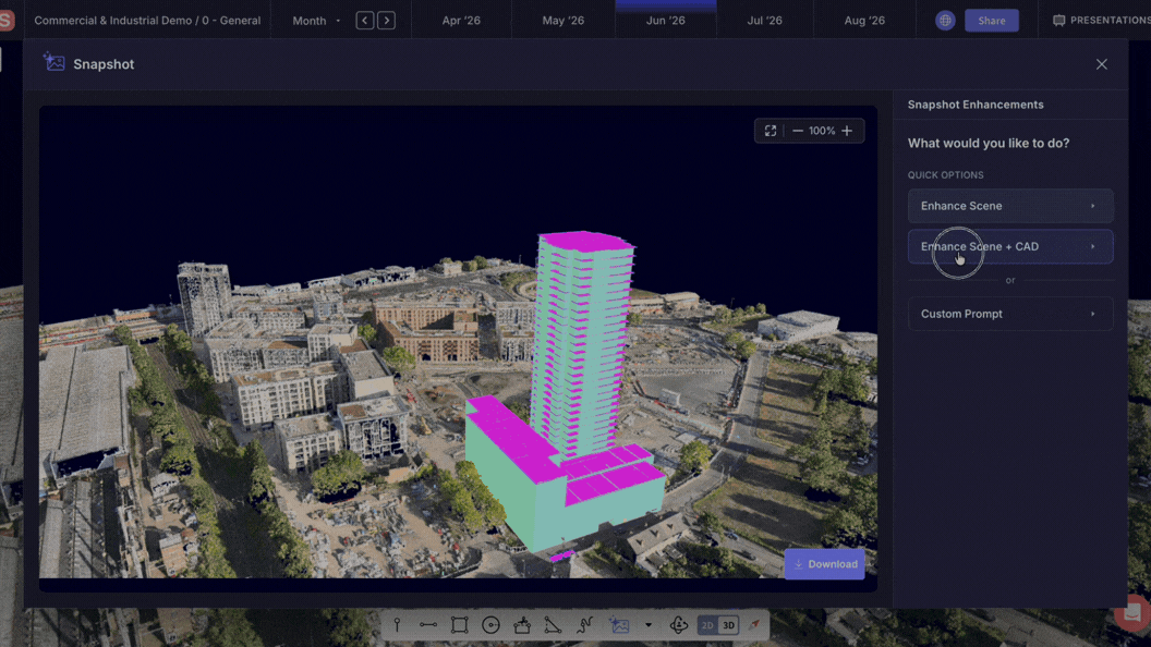 A gif showing the Snapshot brush tool in action. It shows an initial image generated and then the user clicking to make a change; selecting the particular area; choosing the conditions; clicking generate and seeing the final image.