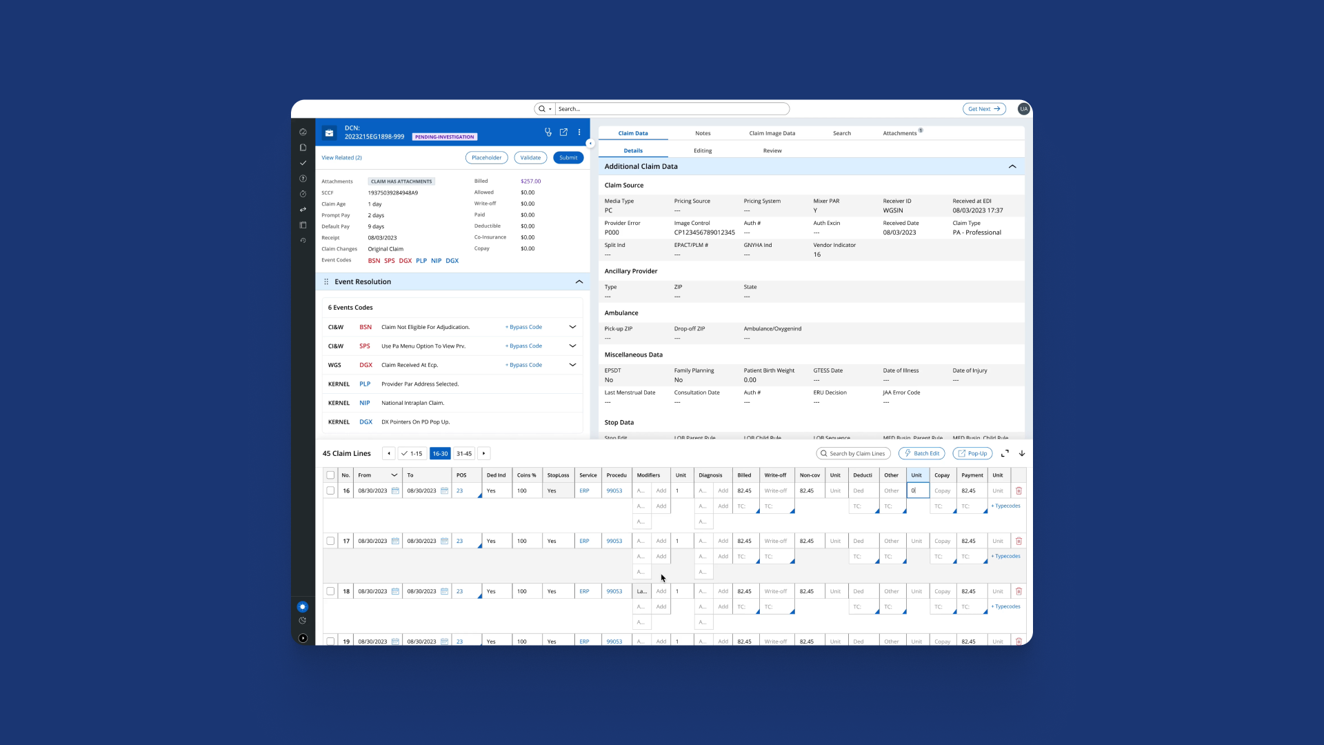 Improved design and workflow of an internal platform for a healthcare company, where users enter and manage claims.