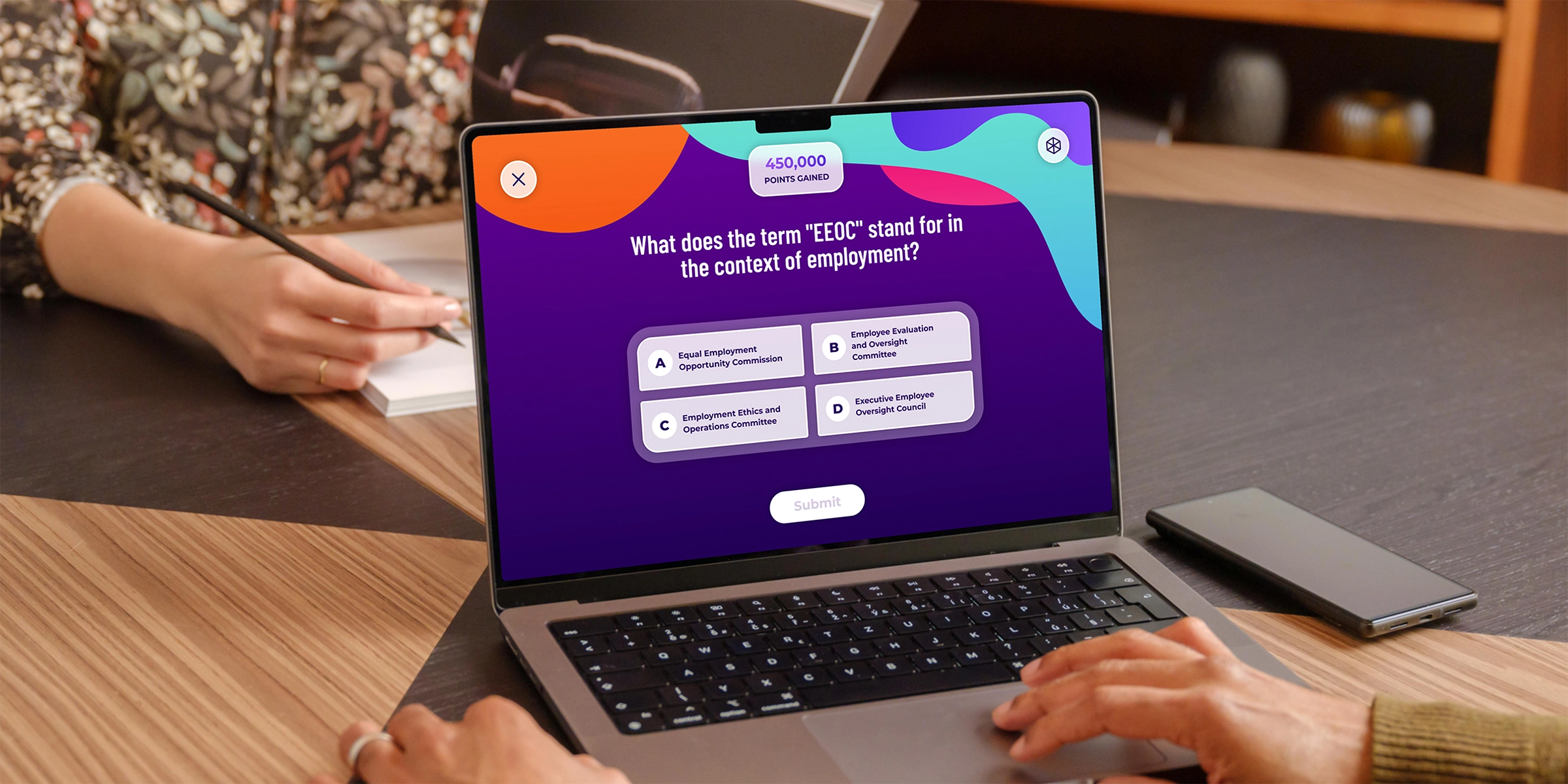 A trivia game concept for employee interaction.