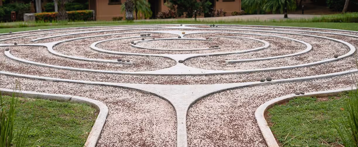 An image of the meditation labrinyth most guests walk as part of their healing journey shortly after arriving at Rythmia and again before leaving. 