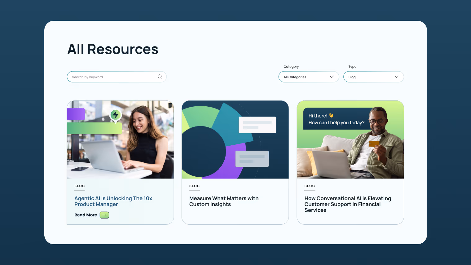 A snapshot of the Forethought AI website blog section showcasing branded blog images.