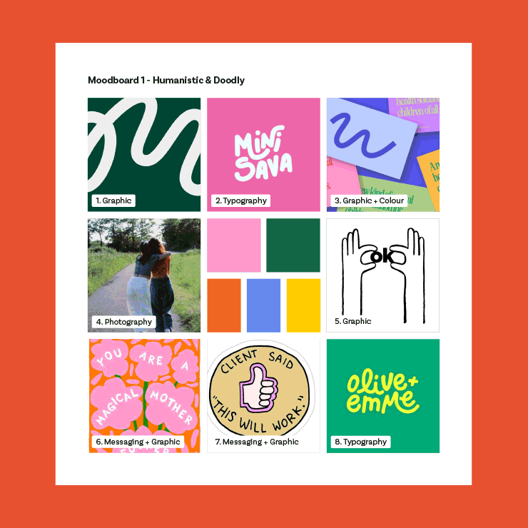 A grid of colours and image cycling between 3 different moodboard styles.