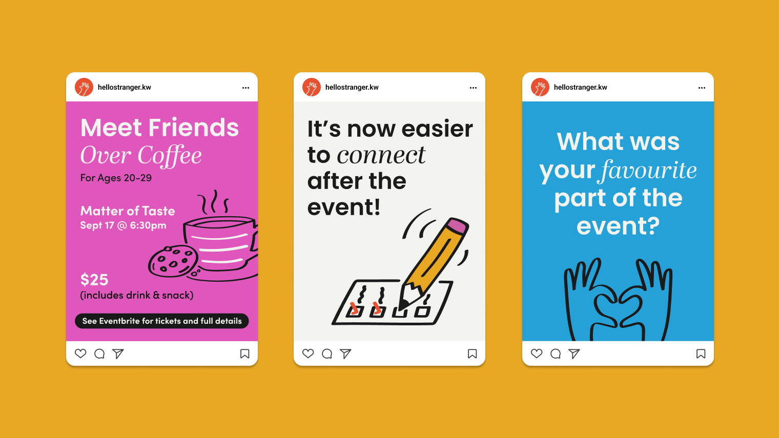 Three social posts promoting the event.