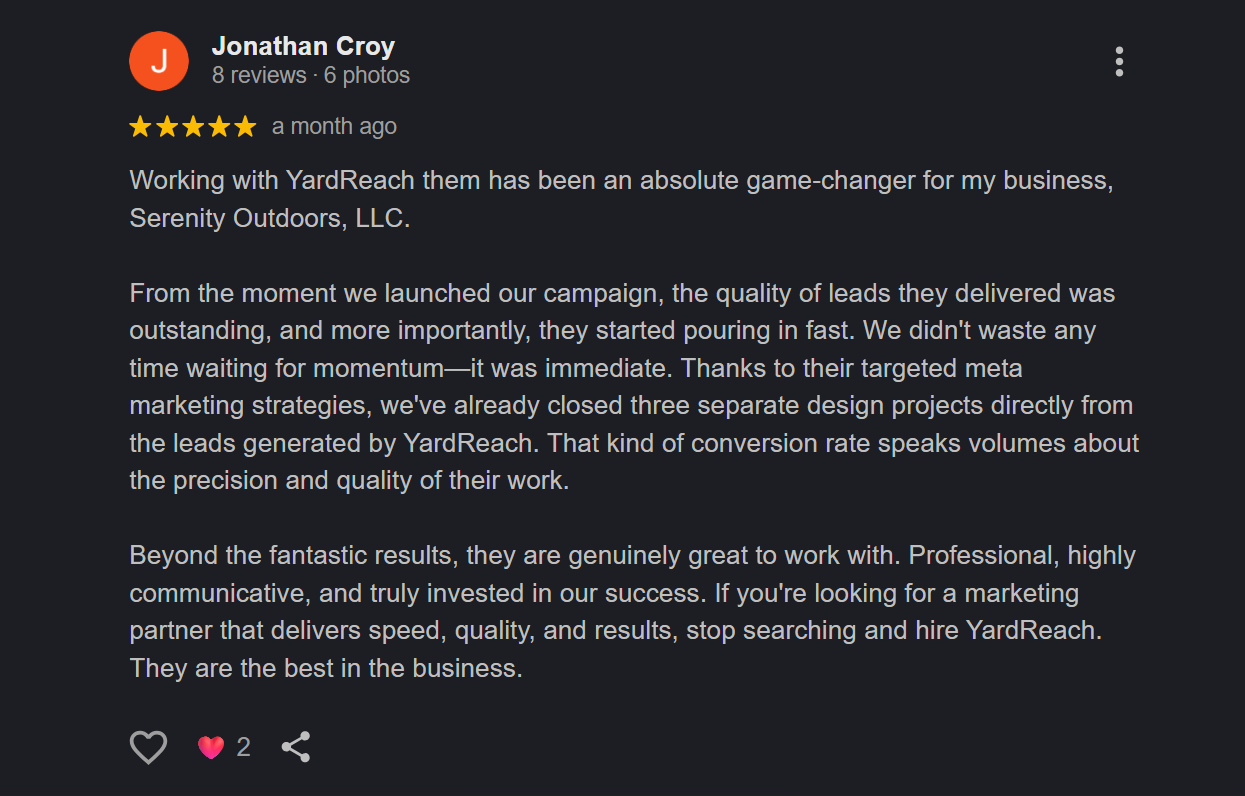 YardReach Outdoor Living Lead Generation Review From Serenity Outdoors LLC