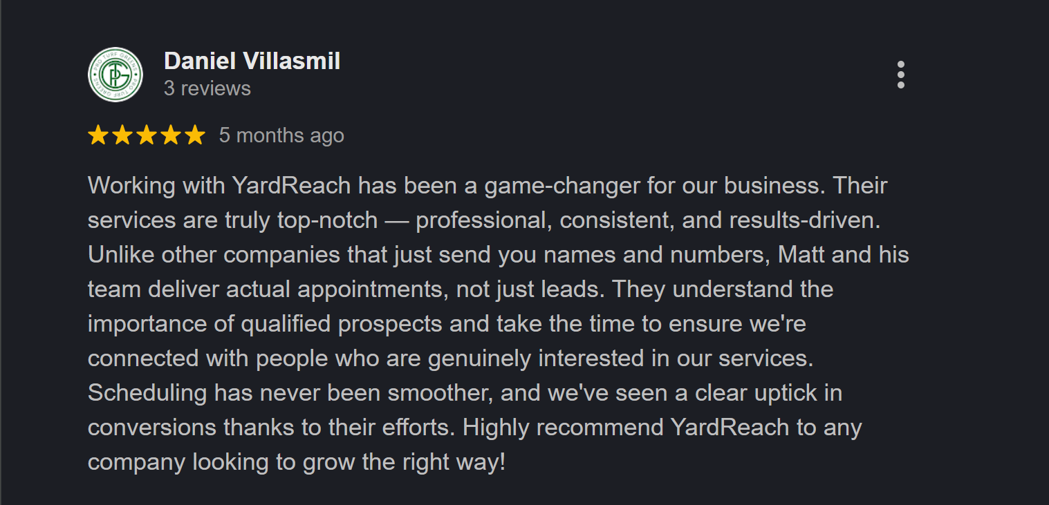 YardReach Outdoor Living Lead Generation Review from Pro Turf Greens