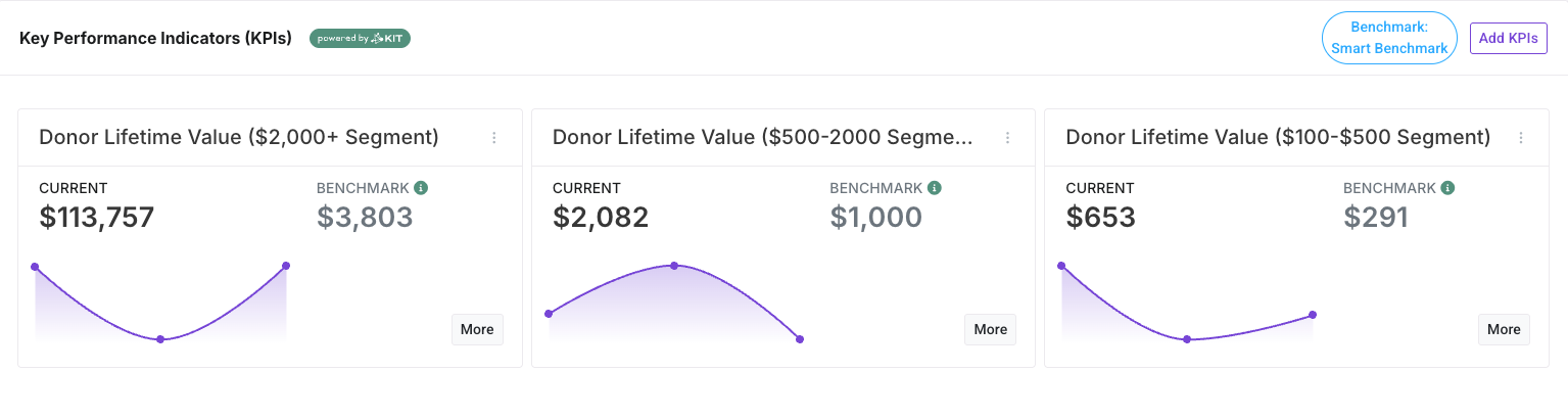 Donor Lifetime Value dashboard in Keela