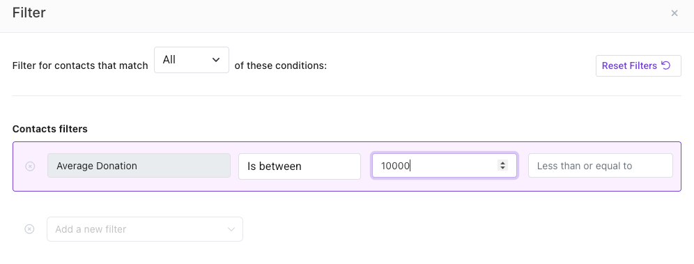 Keela Donor Segmentation Filter By Average Donatoin