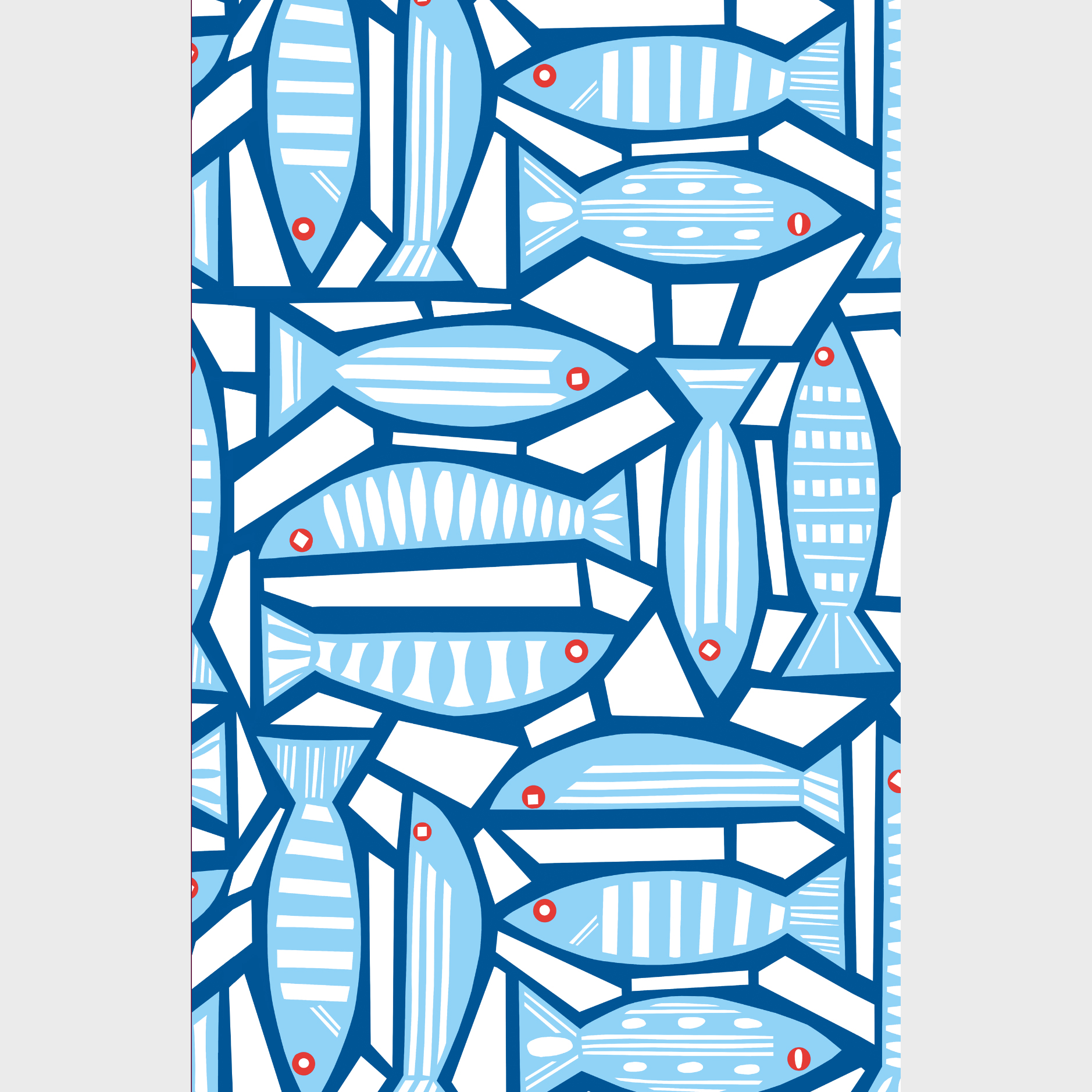 A square pillow with light blue and white stripes.