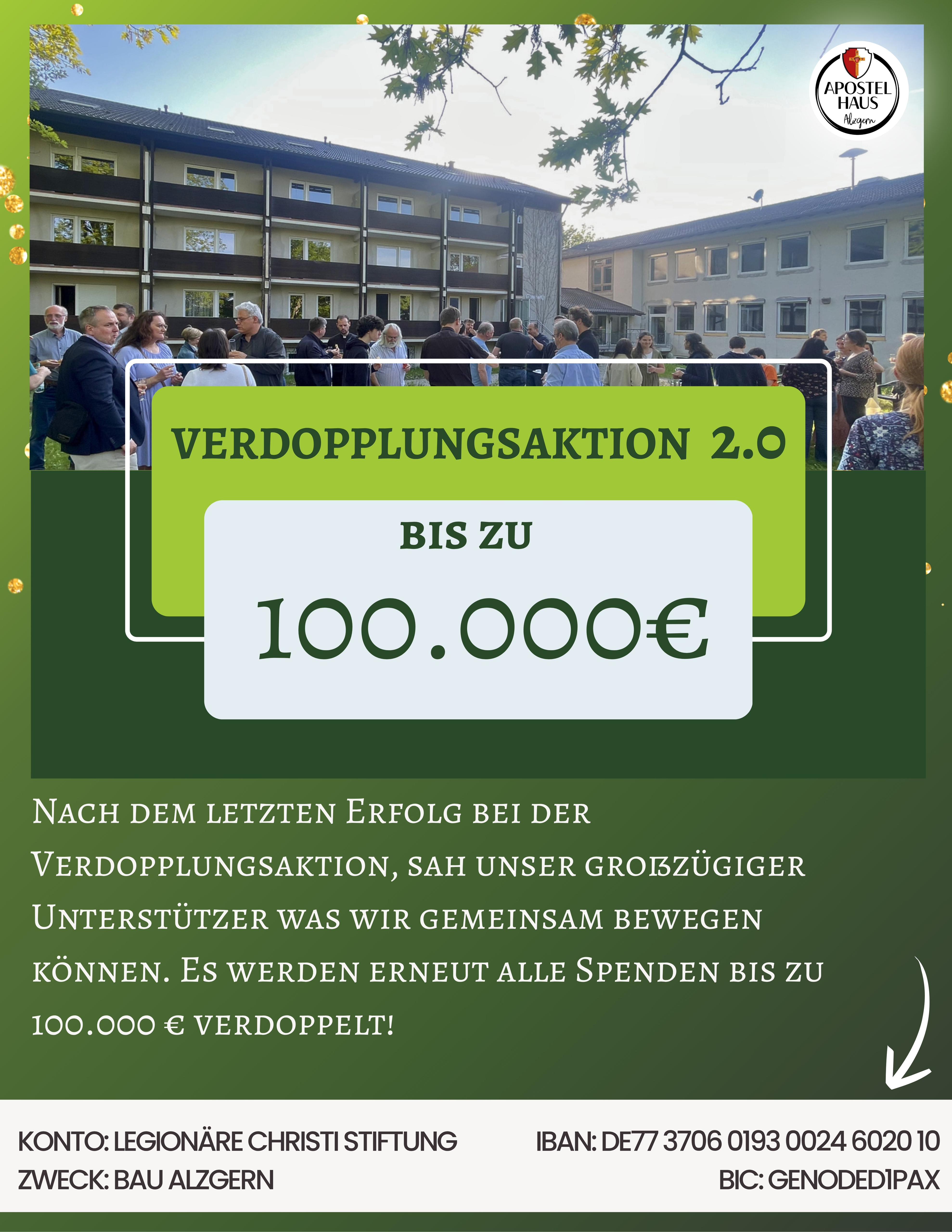Spendenverdopplungsaktion 2.0
Nach der letzten Spendenverdopplungsaktion sah unser großzügiger Unterstützer, was wir gemeinsam bewegen können. Es werden erneut alle Spenden verdoppelt bis zu 100.000 Euro.