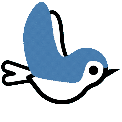 A small blue bird steadily flying to the right